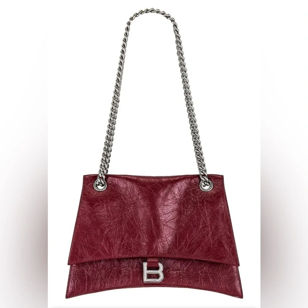 BALENCIAGA Crush Leather Medium  Chain Shoulder Handbag Tote Crossbody Purse New